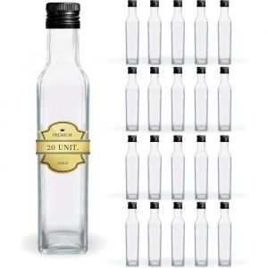 20x Bouteilles en Verre 500ml avec Bouchon a Vis Noir - Huile dOlive Vinaigre Alcool - Huilier en Verre
