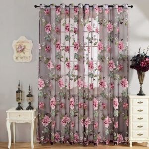 Rideaux voilage Pivoine - Violet - 100x200 cm - Synthétique - Œillets