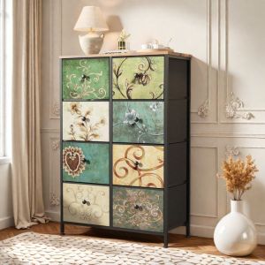 Buffet de salon - TANANT - Buffet haut - 8 tiroirs - Design vintage - Structure en m&eacute;tal et bois