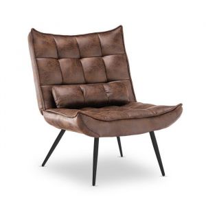 M MCombo 4779BR-1 Fauteuil Fauteuil relax moderne avec coussin pour la taille- Rétro Vintage- Microfibre -Marron