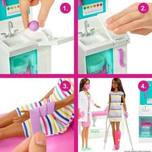 SHOT CASE - Barbie - Coffret Clinique de Barbie avec poupée Docteur brune et plus de 30 éléments et accessoires - Poupée Mannequin