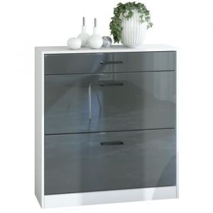Vladon Meuble à chaussures inclinable Elvas – 89 x 955 x 27 cm – Caisson en Blanc mat façade en Gris haute brillance