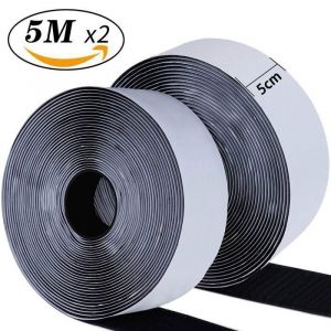 Bande scratch adhésive - Scratch autocollant double face - 5cm x 5m - Nylon - Adhésif Puissant - Noir