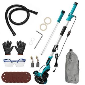 Ponceuse &agrave; pl&acirc;tre 1250W avec aspirateur int&eacute;gr&eacute; et lumi&egrave;re LED 5 vitesses 800-1800 tr/min poign&eacute;e t&eacute;lescopique.