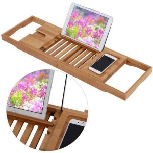 Pont de baignoire en bambou support - plateau - &eacute;tag&egrave;re de baignoire avec support de livre