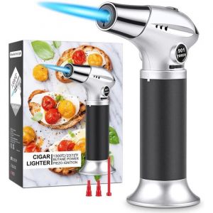 Chalumeau de Cuisine Briquet Rechargeable Chalumeau Réglable Flamme Torche Gaz Butane Avec Verrouillage de Sécurité de A476