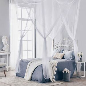 Moustiquaire de Lit Double Grand Moustiquaire Carré Lits Simples 4 Portes pour Anti-Insectes Universelle Voilage Baldaquin IntéR
