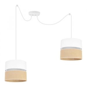 Light-Home Juta Spider Abat Jour Suspension Luminaire Lustre  - E27 - Spider 2-Lumières 20 cm - Blanc Base et Jute et Blanc