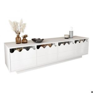 Meuble TV avec 4 portes/design ondul&eacute;-blanc-170*40*45cm multicolore LIVING