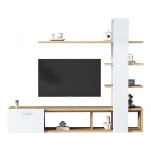 Ensemble Meuble Salon Blanc Ch&ecirc;ne - 180x335x1515cm Compatible TV