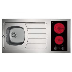Cuisinette compl&egrave;te - Evier inox reversible avec plaque &eacute;lectrique int&eacute;gr&eacute;e