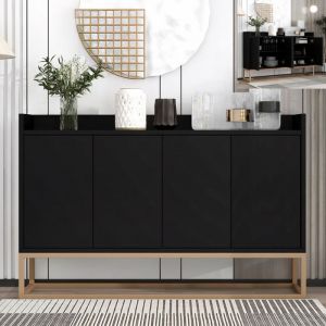 Buffet noir pas cher meuble salon avec grand rangement bahut salon 4 portes étagères réglables bois métal 120x30x80 cm