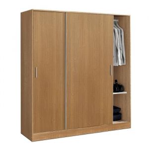 Armoire placard de rangement ROSA de 2 portes coulissantes coloris Merisier - longueur 182 x profondeur 56 x hauteur 200 cm