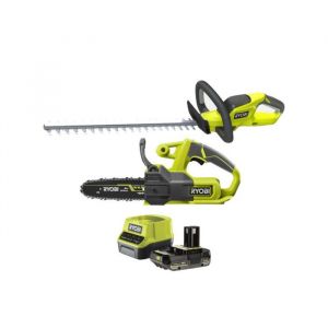 Pack 18V RYOBI Tronçonneuse RY18CS20A-0 - Taille-haies OHT1845 - Batterie 20Ah et chargeur
