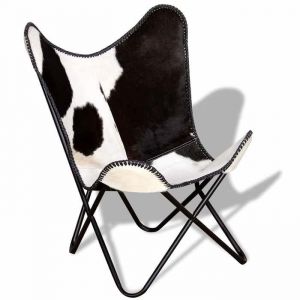 Fauteuil papillon Chaise papillon noir et blanc cuir de vache S1519