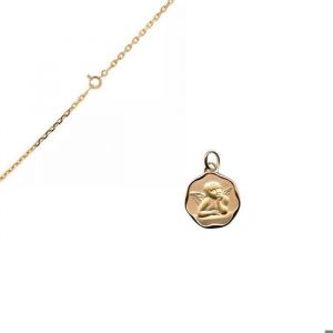 Collier - Enfant/Bébé - Chaîne et Pendentif - Médaille - Ange - Baptême - Or Jaune GF 750* - 45 cm