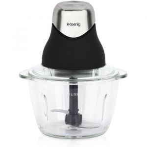 Mini hachoir électrique - H.Koenig - LEO8 - 320 W - Bol en verre 1 L - Lames en acier inoxydable - Noir mat et chrome