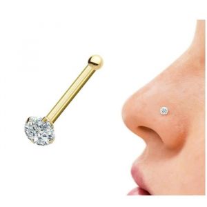 Piercing &Eacute;pingle De Nez - Bijou Pierre Pr&eacute;cieuse - Or 14 Carats - Diamant V&eacute;ritable 1.4mm - Femme - Jaune