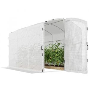 Serre tunnel de jardin - Outsunny - 6 m&sup2; - b&acirc;che PE 220g/m&sup2; - bords prolong&eacute;s 50 cm - avec porte - 300x200x195cm - blanc