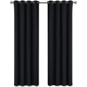 Rideaux Lot de 2 Occultation de Fenêtre Solides à Oeillets Isolant Thermique Couleur Unie 160 x 240 cm Noir