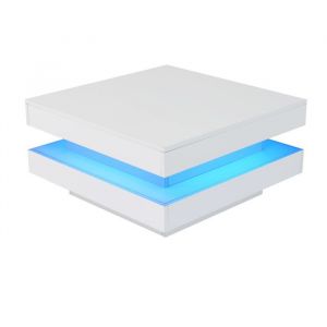 Table basse carr&eacute;e blanche - style technologique moderne avec barre LED B-NUTRITIONtooth 70x70x36 cm charge max.