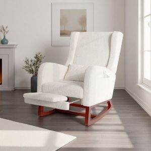 Rocking Chair avec Repose-Pieds Chaise avec Coussin Lombaire et 2 Poches Lat&eacute;rales Fauteuil dallaitement avec Pieds en