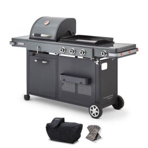 Barbecue Plancha Bi-Energy XL Gaz & Charbon &ndash; BRASERO BY FAVEX - 3 br&ucirc;leurs 108 kW &ndash; 14 convives &ndash; Housse + Gants inclus