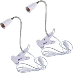 Lot de 2 Lampes &agrave; Pince E27 avec Interrupteur Col de Cygne R&eacute;glable 360&deg; Bureau Lit Table Lampe Spot sans Ampoule