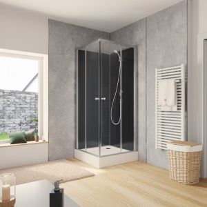 Cabine de douche intégrale 80x80x195cm Schulte carré verre 4 mm cabine de douche complète portes coulissantes Chypre Chrome
