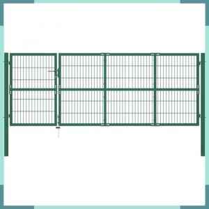 ASHATA Portail de cl&ocirc;ture de jardin avec poteaux 350x120 cm Acier Vert -FHE142570