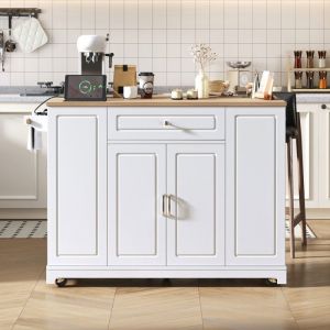 &Icirc;lot de cuisine mobile blanc extensible avec tiroirspoubelle et roulettes-Coin repas pour cuisine et salle &agrave; manger1318x40x933cm