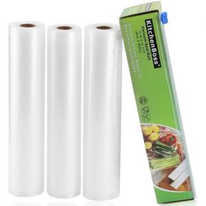 Sac sous Vide Alimentaire,Rouleaux de Mise sous Vide avec 1 Boîte de Coupe  pour Machine sous Vide, KitchenBoss 3Rouleaux 28cmx5M