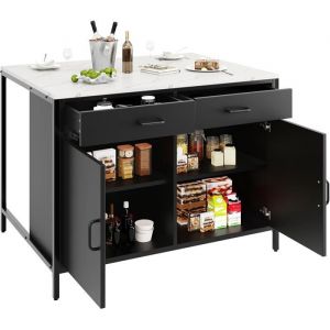 Plan de travail de cuisine &icirc;lot de cuisine avec plan de travail spacieux avec structure en marbre simple table mange-debout noire