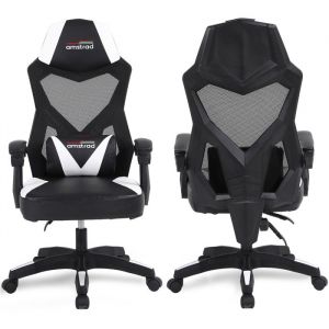 Amstrad AMS-309-WH Fauteuil / Chaise / Si&egrave;ge de bureau ou Gamer noir & blanc - Coussin lombaire - Tissu en maille respirante