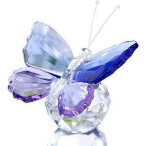 Papillon en verre bleu et violet avec base en boule ornement d&eacute;coratif en forme de presse-papier figurine en cristal pour le salo