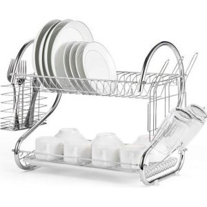 &Eacute;gouttoir &agrave; Vaisselle Inox 2 &Eacute;tages Avec Porte-Tasse et &Eacute;gouttoir pour Couverts 41.9 x 25 x 38 cm