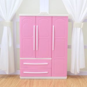 Armoire Mini-Penderie pour Poupée Rangement Accessoires et Vêtements Poupée