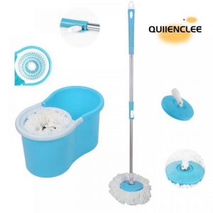 BALAI &Agrave; FRANGES ROTATIF &Agrave; 360 DEGR&Eacute;S MANCHE EN ACIER INOXYDABLE QUIIENCLEE POUR NETTOYER LES SOLS BLEU