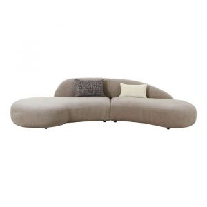 GONDAL - Canap&eacute; dangle Arrondi Tissu Beige avec 2 Coussins D&eacute;co
