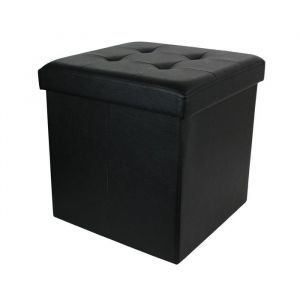 Pouf Coffre Pliable Capitonn&eacute; Cesaro 37cm Noir
