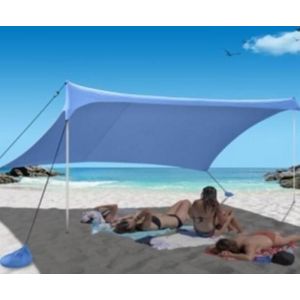Tente de Plage -RELAX4LIFE- Anti UV UPF50+ - 4 Sacs de Sable -Abri de Plage- 2 Poteaux Aluminium - Sac de Transport -300X300CM Bleu