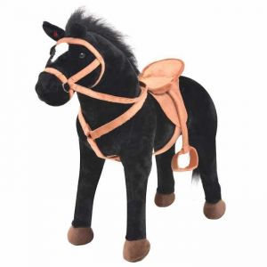 Jouet en peluche - vidaXL - Cheval Noir - Sonore - 100 kg max
