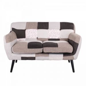 Canap&eacute; 2 places ELLEN capitonn&eacute; tissu Elegant Patchwork - Blanc