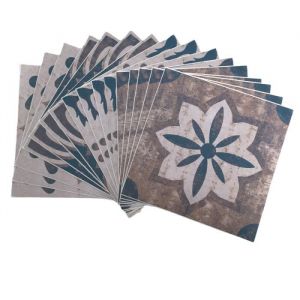 12 Pièce Autocollants Carreaux Auto-adhésif - 15x15cm Rétro Décoratif Marron Bleu - Stickers Carrelage Cuisine Salle de Bains