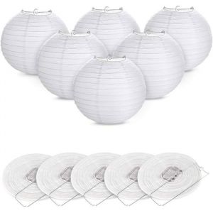 12pcs Lanterne en papier abat-jour Lampion en forme de boule blanche forme de balle（Blanc）