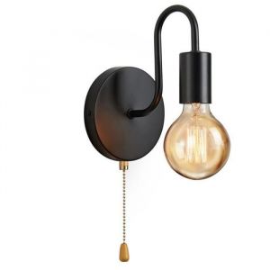Applique Murale Industrielle Vintage - 2 Pack - Noir - Douille E27 - Interrupteur &agrave; Tirette