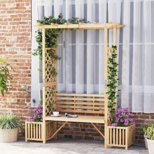 Jardini&egrave;re &agrave; Rosiers avec Banc en Bois Sapin COSTWAY Si&egrave;ge D&eacute;coratif 2 Places avec Pergola Treillis Lat&eacute;ral pour Plante Grimpante