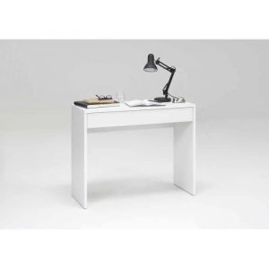 Console dentrée design avec 1 tiroir - PARIS PRIX - Kherer - Bois laqué blanc - 100x40x80cm