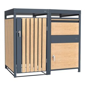 AXI Leon Cache poubelle avec Louis boîte aux lettres Anthracite/Effet bois –  1 conteneur - Max. 240L - Abri Poubelle Extérieur