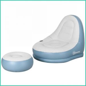 Canap&eacute; Gonflable - Outsunny - Avec Repose-Pieds et Porte-Verre pour Camping et Maison - Blanc